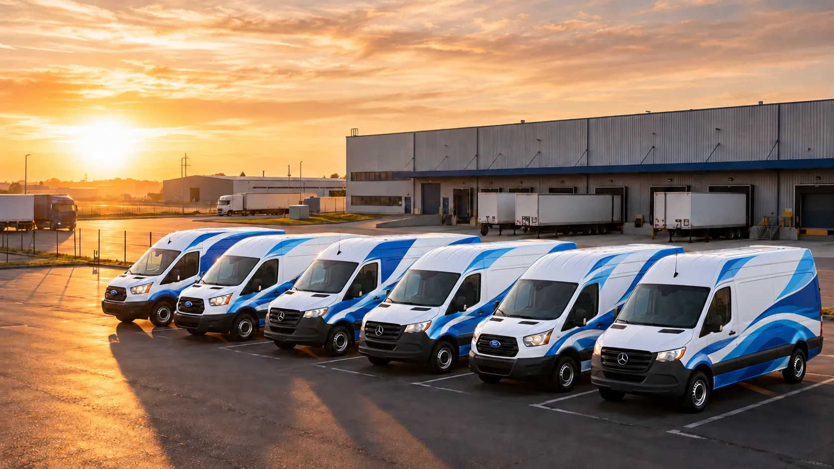 Fleet of white and blue work vans serviced by Daniel Transmission in Woodbridge